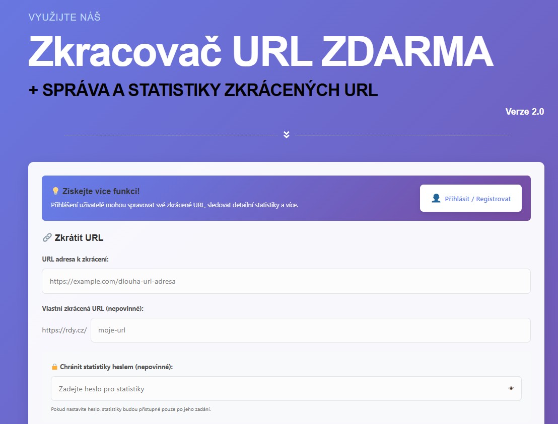 Zkracovač URL ZDARMA RDY.cz – nová verze 2.0 s profesionálními funkcemi