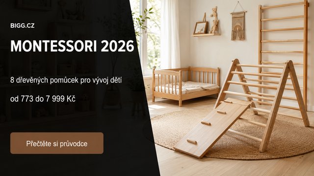 Montessori dřevěné pomůcky pro děti od Woodisio.cz &mdash; piklerové trojúhelník, žebřina, houpačka a postýlky