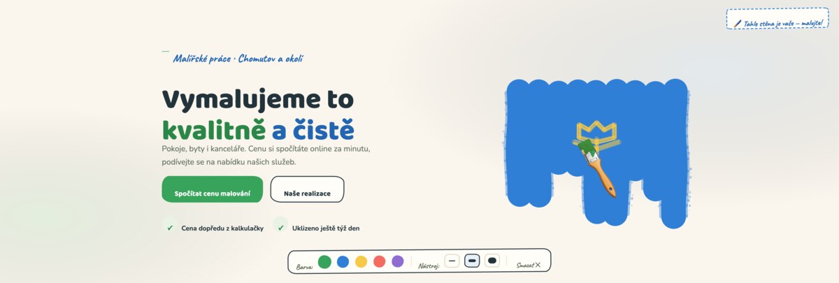 Úvodní strana JFKreativ.cz s výzvou spočítat si cenu online