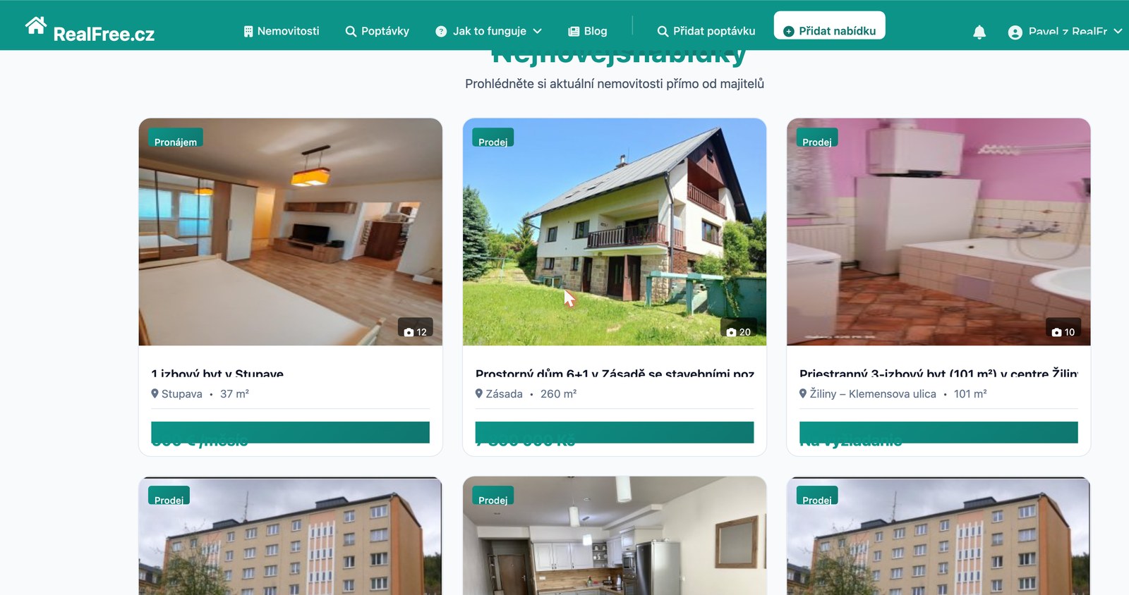 Výpis aktuálních nabídek nemovitostí na RealFree.cz