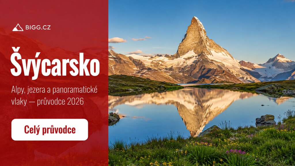 Hora Matterhorn nad švýcarskými Alpami a jezerem