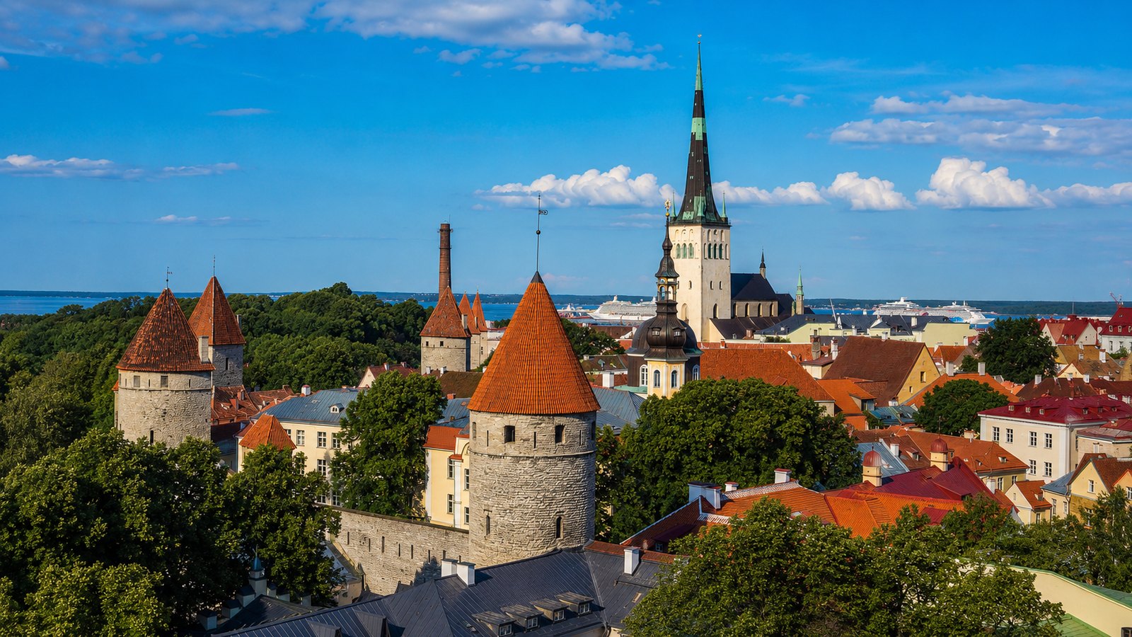Výhled z Toompea na červené střechy starého Tallinnu