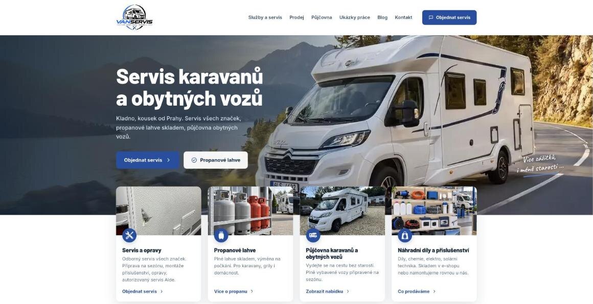 VanServis Kladno — servis karavanů a obytných vozů, propanové lahve a půjčovna