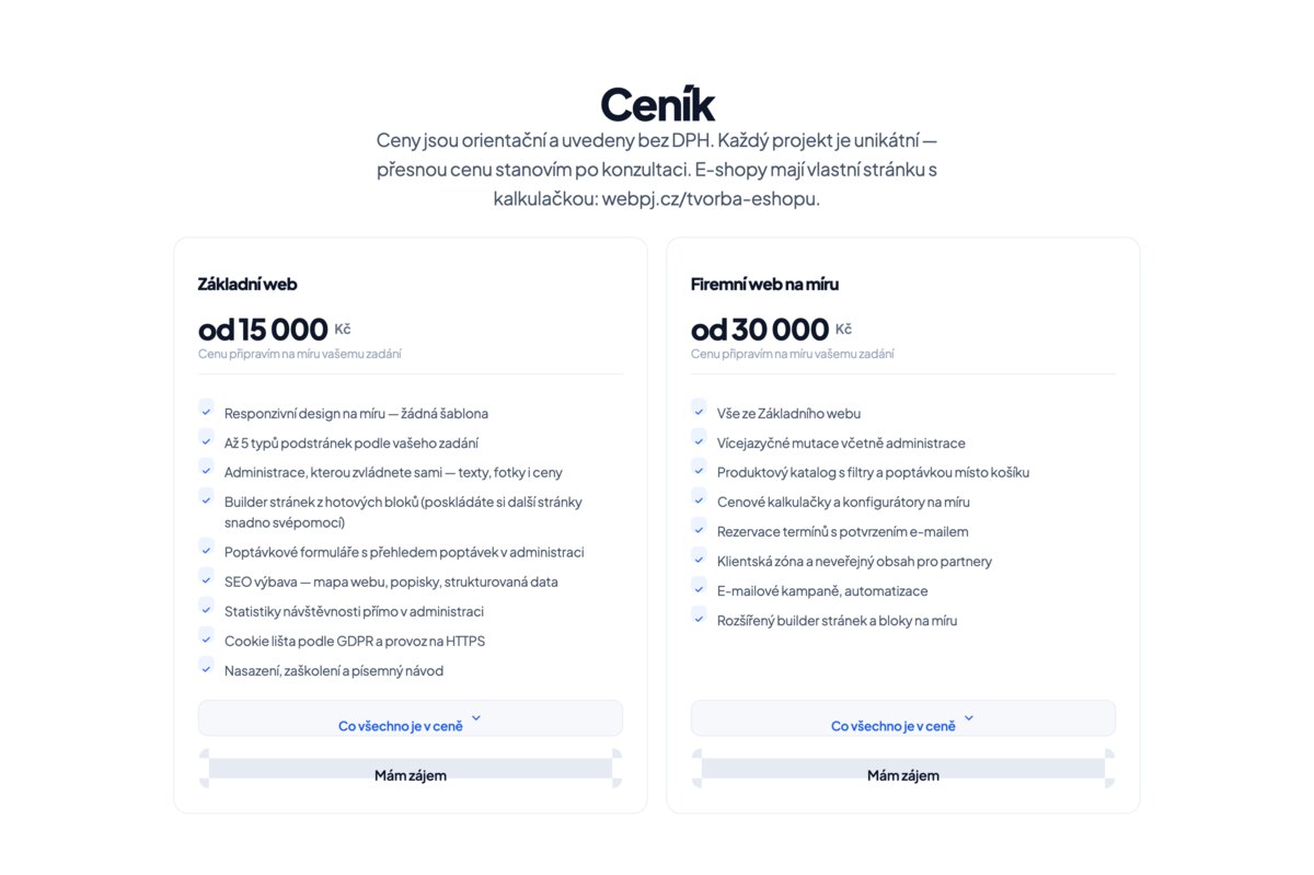 Ceník tvorby webů — Základní web a Firemní web na míru