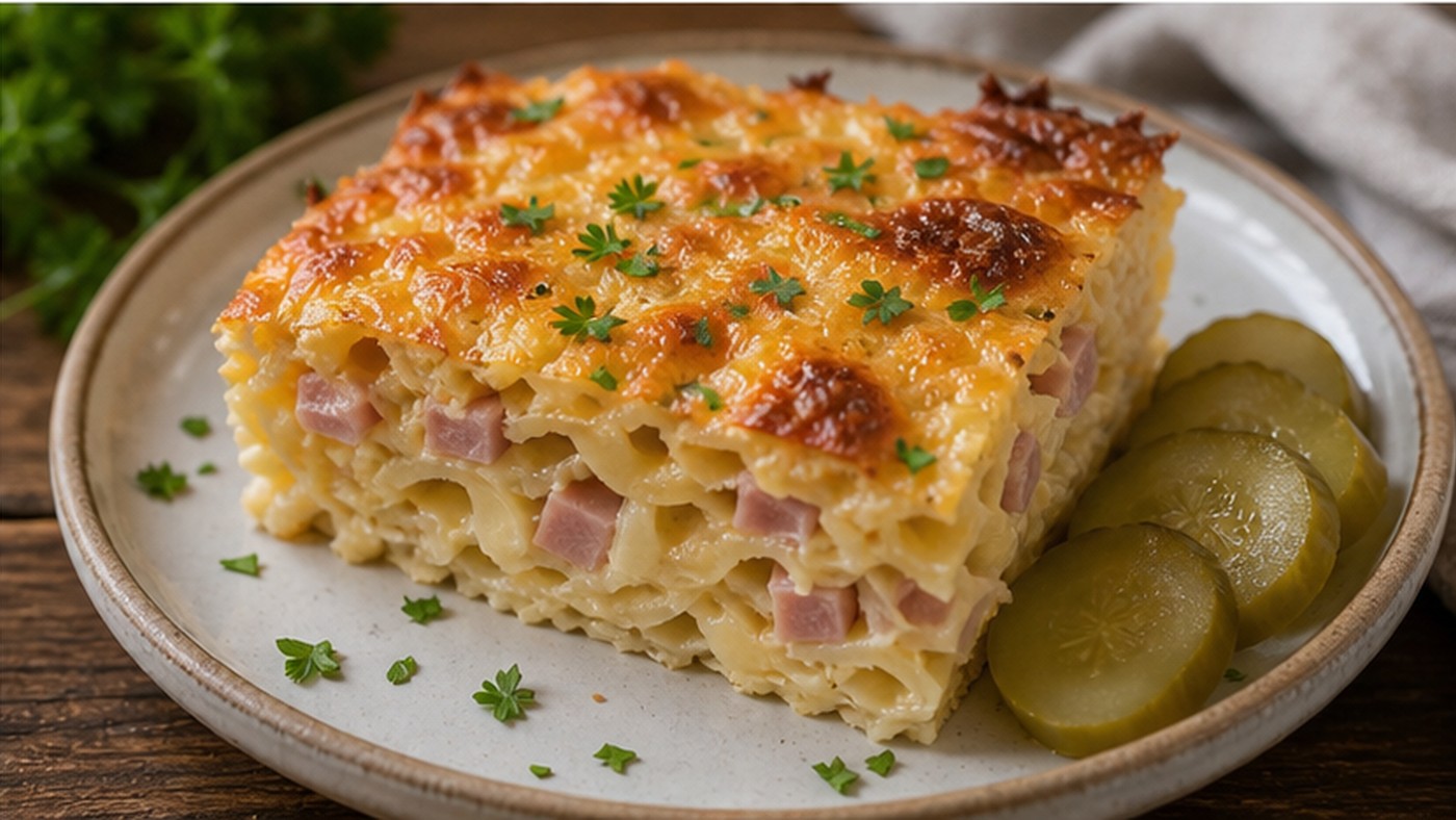 Porce šunkofleků se sýrem na talíři