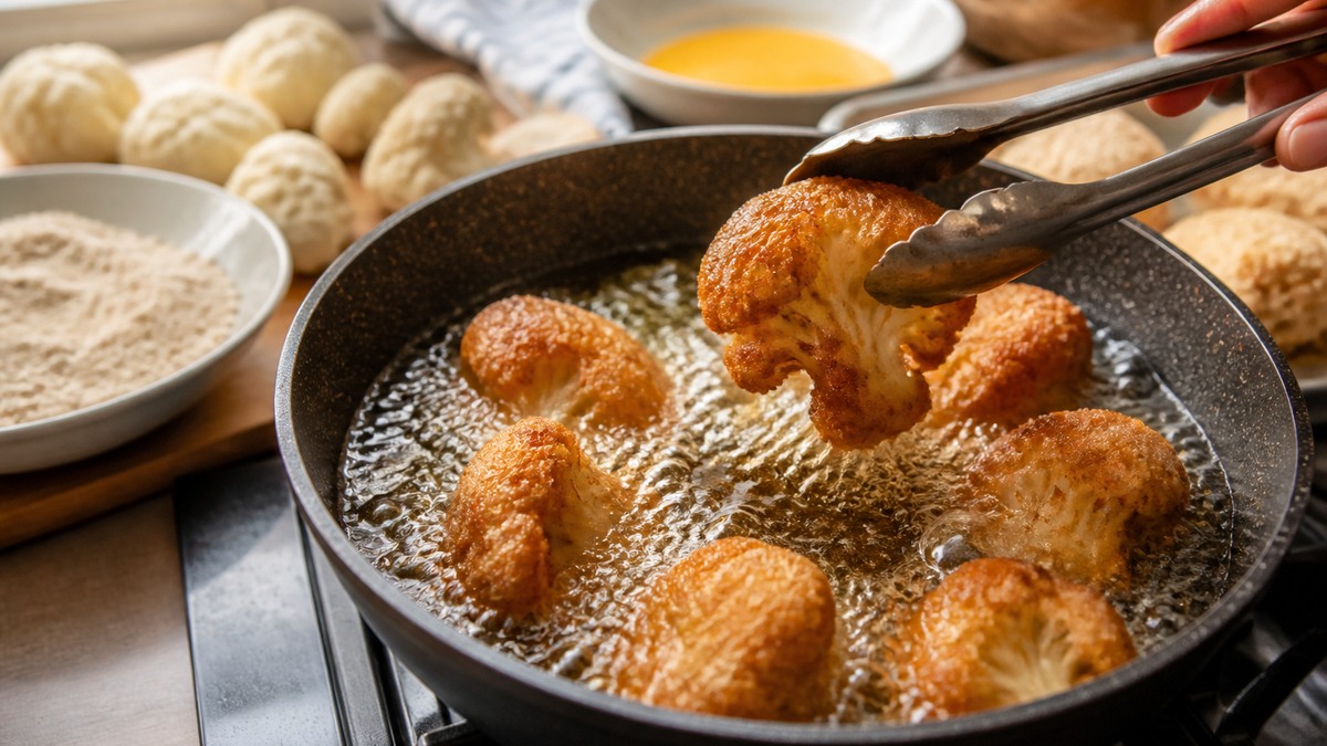 Smažení květákových kroket na pánvi