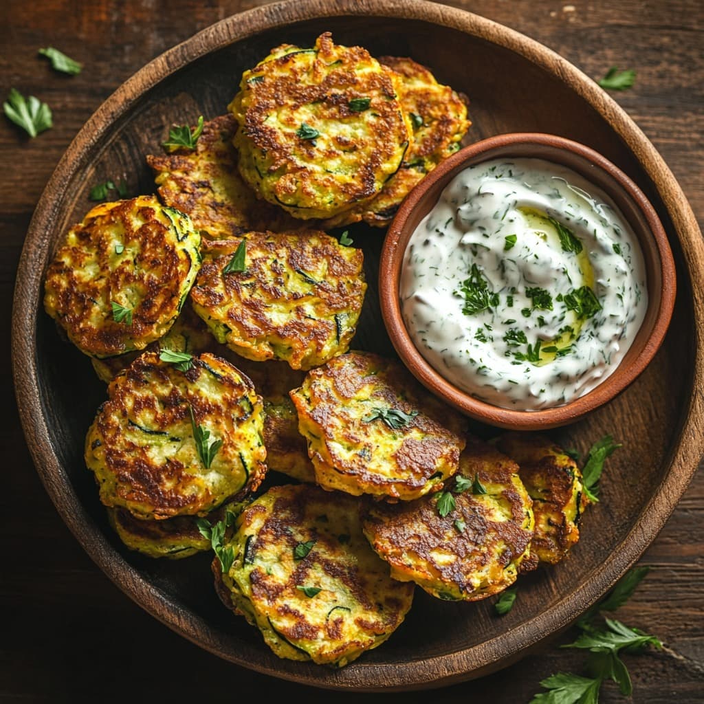 Recept na cuketové placky s česnekovým dipem